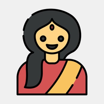 Icon indian girl. Diwali celebration elements. Icons in filled line style. Good for prints, posters, logo, decoration, infographics, etc. vector