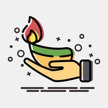 Icon fire lamp on hand. Diwali celebration elements. Icons in MBE style. Good for prints, posters, logo, decoration, infographics, etc. vector