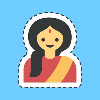 Cutting line sticker indian girl. Diwali celebration elements. Good for prints, posters, logo, decoration, infographics, etc. vector