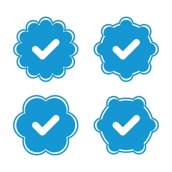 Set of vector badges and labels with check mark icons. Approved and certified icon. Check mark symbol. verified blue check logo with cloud shield. speech bubble check mark icon