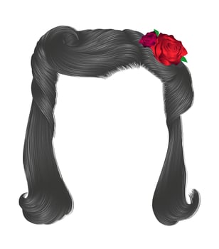 women's curly hairs with flower.red rose.gray colors. vector