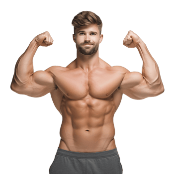 Smiling Male Athlete Flexing Muscle, Sport Empowered and Strong, Isolated on a transparent Background, A Portrait of Determination and Fitness Confidence, Ai generative png