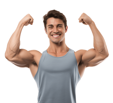 Smiling Male Athlete Flexing Muscle, Sport Empowered and Strong, Isolated on a transparent Background, A Portrait of Determination and Fitness Confidence, Ai generative png