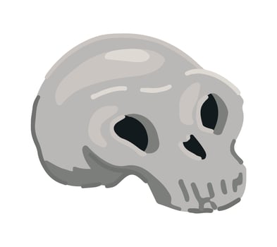 Doodle of funny human skull. Halloween colored vector illustration in cartoon style. Clipart for spooky decor isolated on white background.