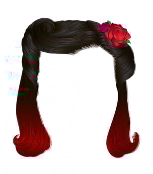 women's curly hairs with flower.red rose.black colors. vector