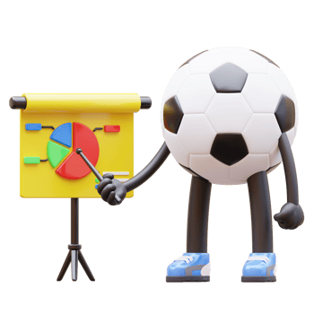 3D cartoon soccer ball with arms and legs holding a pointer board png