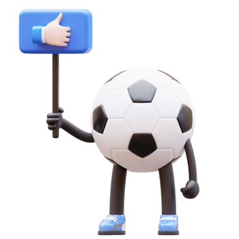 3D soccer ball character with a thumbs up sign png