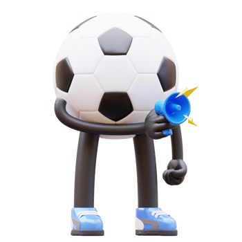 3D cartoon soccer ball character holding a megaphone png