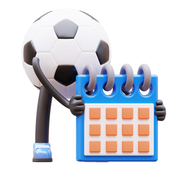3D cartoon soccer ball character holding a calendar png