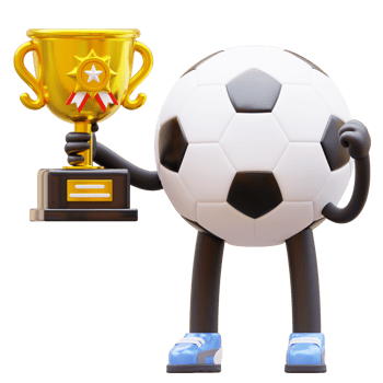 3D soccer ball character holding a trophy cup. png