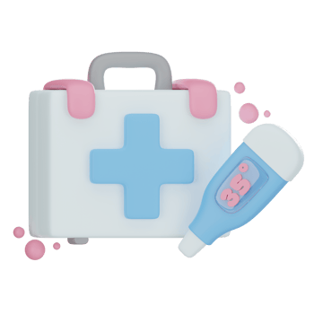 First Aid Kit And Digital Thermometer 3D illustration png