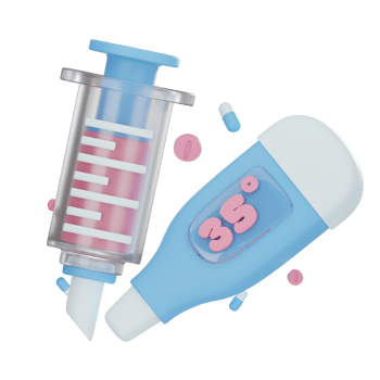 Injection and Thermometer 3D illustration png