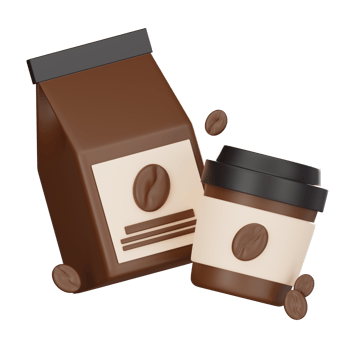 Coffee Cup And Coffee Beans Bag 3D Icon png