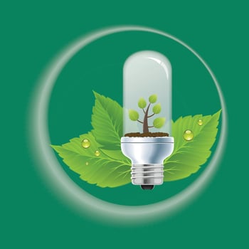 Green eco friendly electric lamp design with green earth, vector illustration