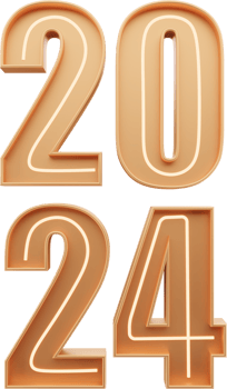 New Year 2024 element, 3d gold typography png