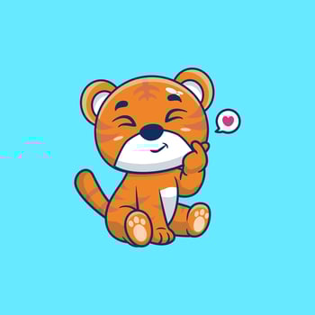 Cute tiger with love sign hand cartoon vector icon illustration .animal nature concept isolated