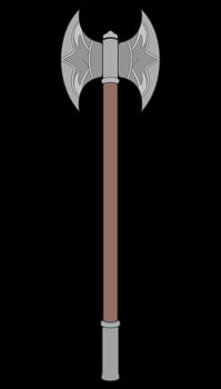 Fullcolor Medieval Axe Vector Weapon. Vector Hand Drawn Illustration Isolated On Black Background.