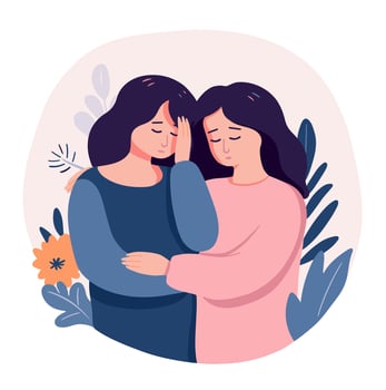 A woman supporting her friend in grief, vector illustration