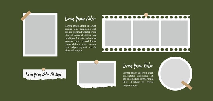 Pictures or photos frame collage. comics page grid layout abstract photo frames and digital photo wall template vector