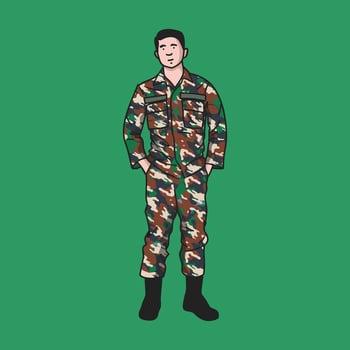 Gallant soldiers standing in army uniform vector