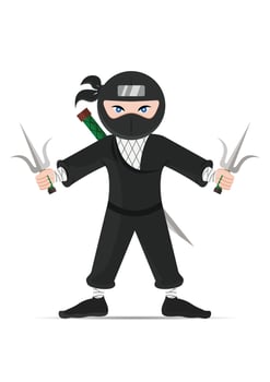 Ninja Warrior Cartoon Character Vector Illustration Isolated on White Background