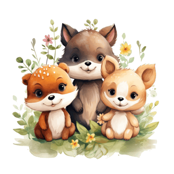 Cute woodland animals in watercolor style. isolated png