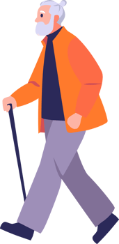 Hand Drawn Elderly characters walk with canes in flat style png
