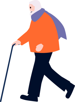 Hand Drawn Elderly characters walk with canes in flat style png