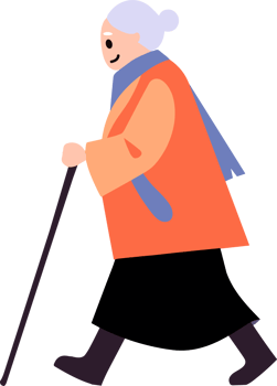 Hand Drawn Elderly characters walk with canes in flat style png