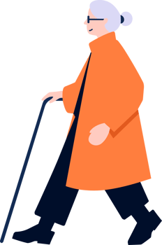Hand Drawn Elderly characters walk with canes in flat style png