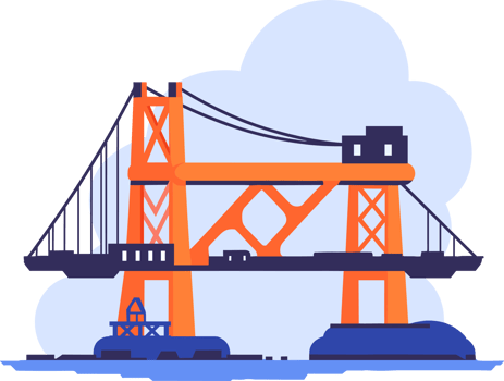 Hand Drawn Bridge with crane under construction in flat style png