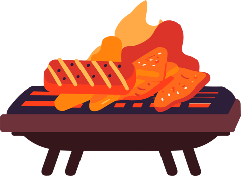 Hand Drawn BBQ grill for outdoor picnics concept in flat style png