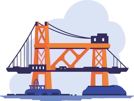 Hand Drawn Bridge with crane under construction in flat style vector