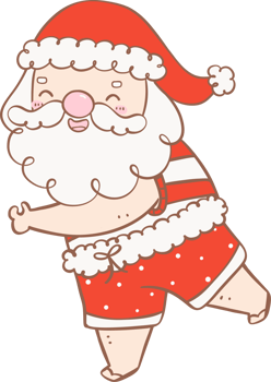 Cute Summer Santa Claus, kawaii Christmas cartoon doodle hand drawing outline png