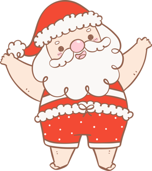 Cute Summer Santa Claus, kawaii Christmas cartoon doodle hand drawing outline png