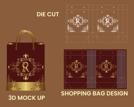 Shopping bag design. Package design. Shopping product package design for corporate brand template. Shopping bag 3D mockup. vector