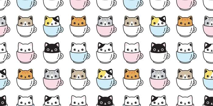 cat seamless pattern vector kitten coffee cup calico breed scarf isolated cartoon tile wallpaper repeat background illustration pastel design