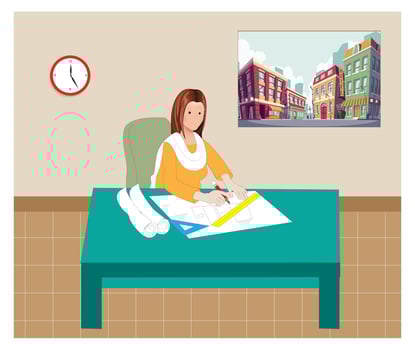 Lady Architects Drawing Map vector