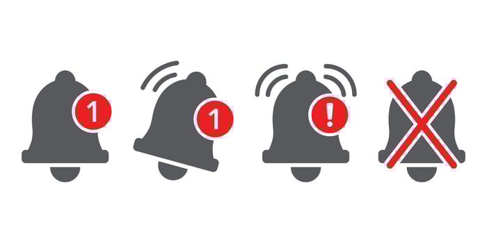 Notification bell icon in flat style. Incoming inbox message vector illustration on isolated background. Ringing bell sign business concept.