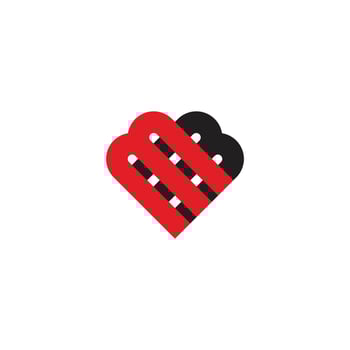 letter mb linked shadow love heart product logo vector