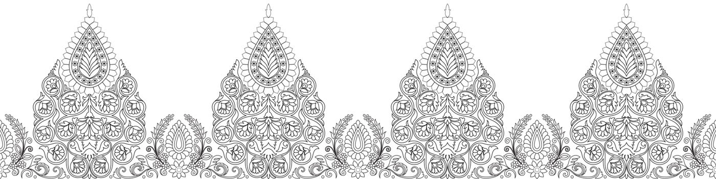 Traditional Indian paisley pattern. Horizontal flowers, black lines. png