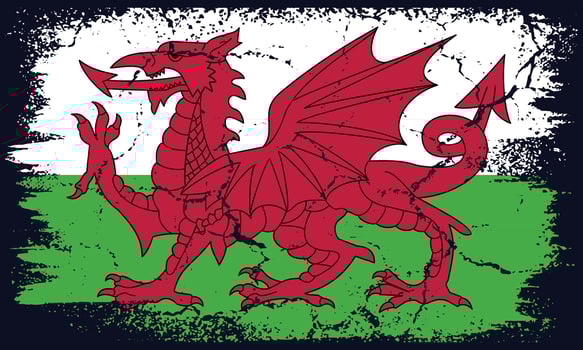 Flat Design Grunge Wales Flag Background vector