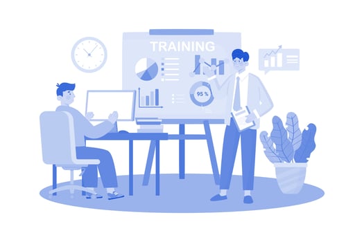 Training manager developing team training programs. vector