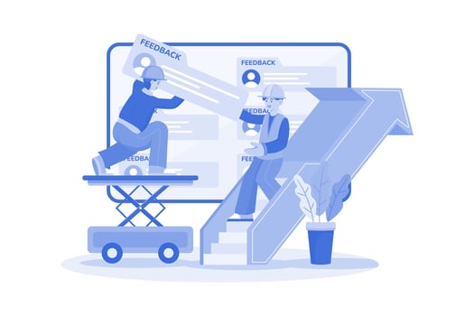 Social media manager monitors feedback on social media. vector