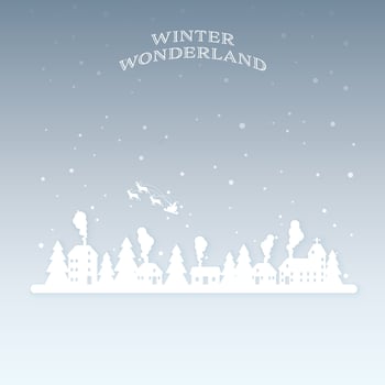 Winter wonderland in evening paper cut style vector illustration. Merry Christmas and Happy New Year greeting card template.