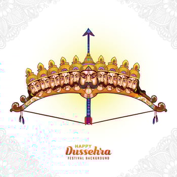 Lord rama with arrow killing ravana in happy dussehra background vector