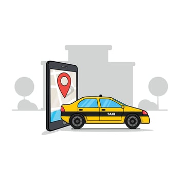 Online Taxi Service Vector Illustration. Taxi Car Flat Cartoon Style Design. Automobile Cab Transportation  Concept