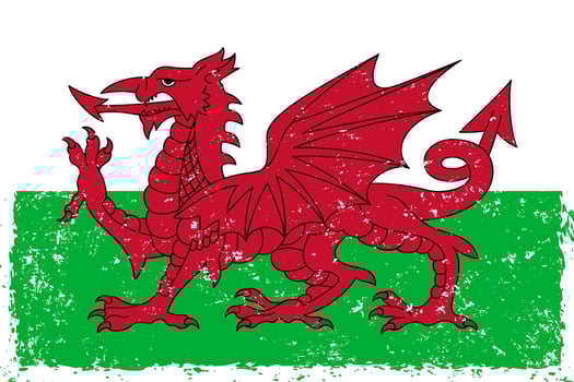 Wales flag grunge distressed style vector