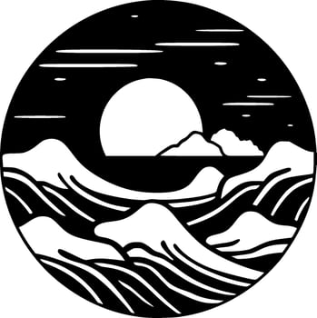 Ocean - Black and White Isolated Icon - Vector illustration