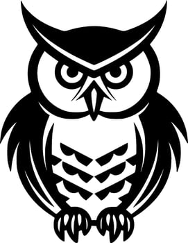 Owl, Black and White Vector illustration
